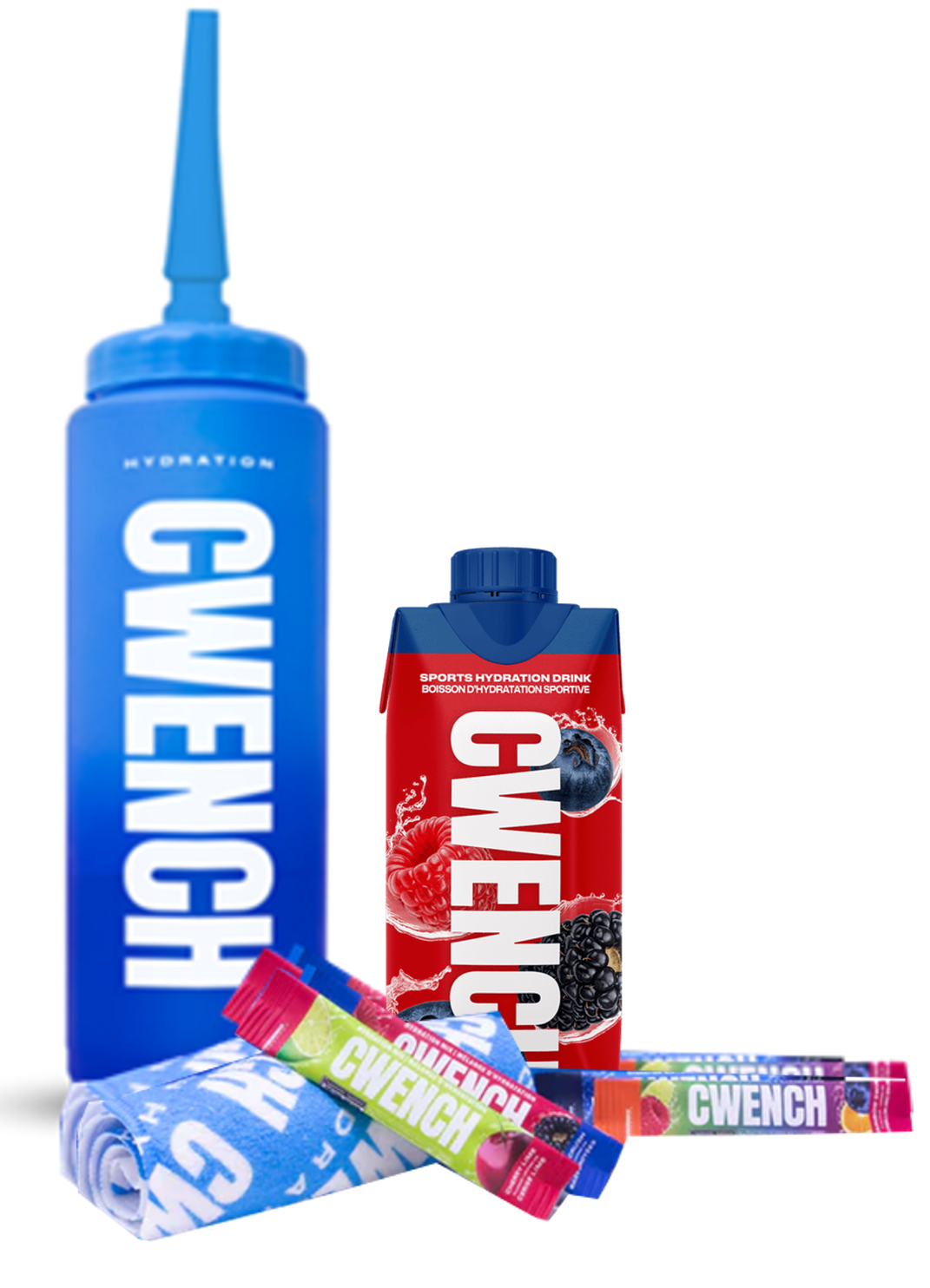 Set: Spouted Water Bottle plus 4 Sticks, RTD Berry Cruch undTowel