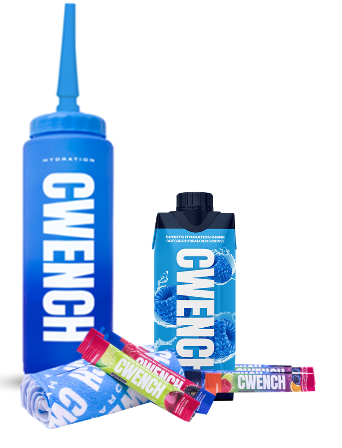 Set: Spouted Water Bottle plus 4 Sticks, RTD Blue Raspberry undTowel